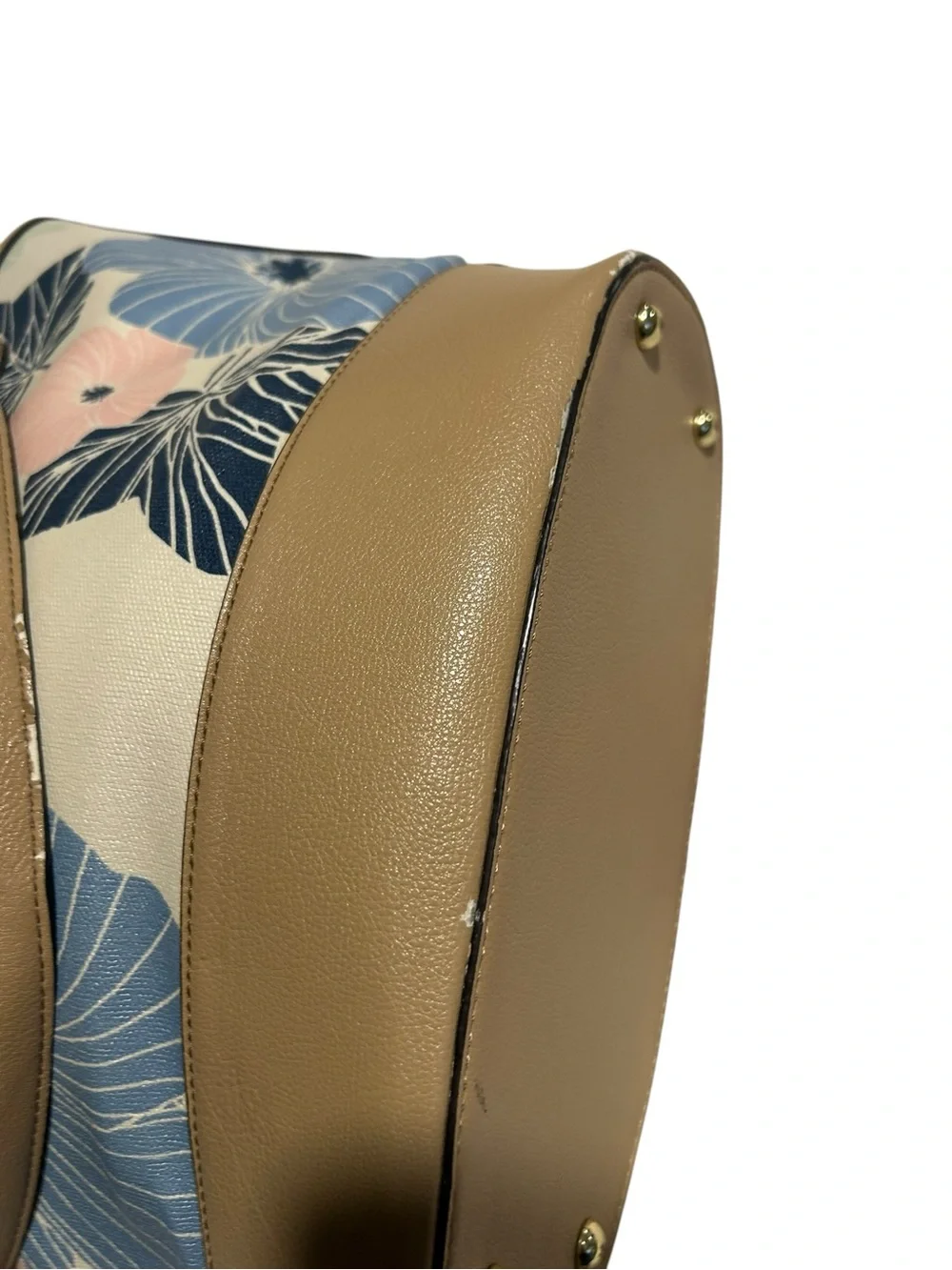 Anne Klein Floral Navy Blue and Pale Pink Tote with Tan Trim